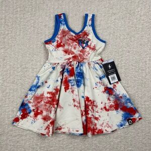 Rags‎ to Raches Girls Dress 5/6 Blue Tie Dye Stretch Patriotic Flare Twirl